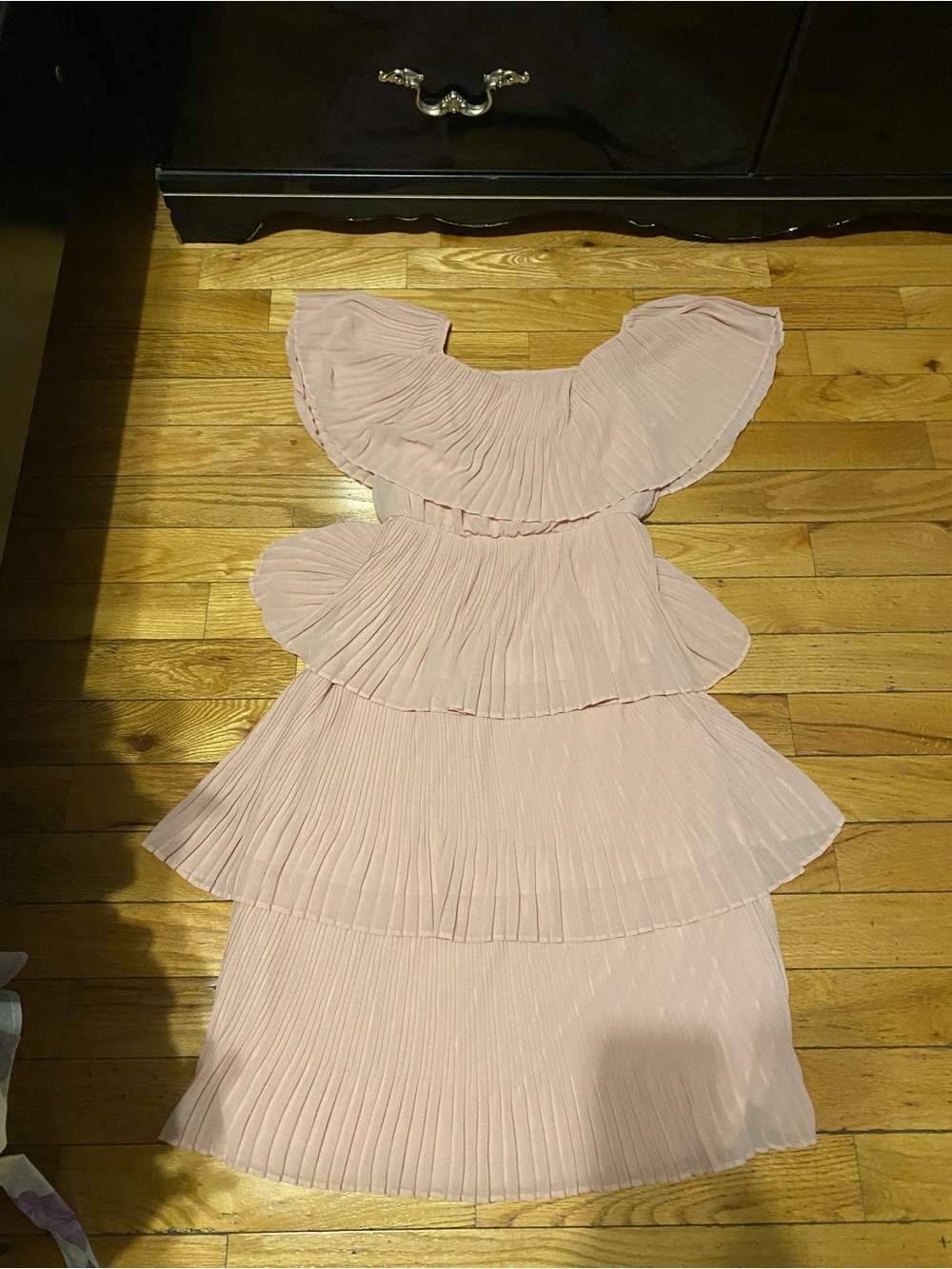 Premier Blush Pink Pleated Tiered Off-Shoulder Dress